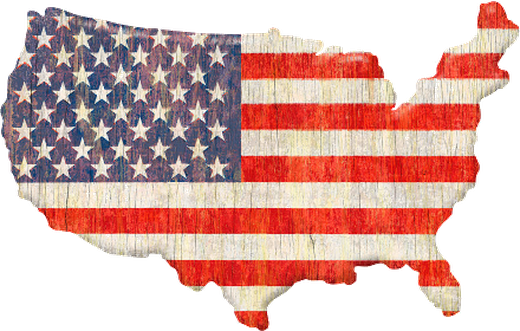 Map of the United States in the American flag